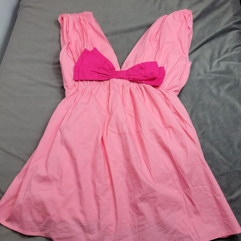 Day + Moon Pink Sleeveless Bow Dress With Shorts Lining 100% Cotton Womens Small